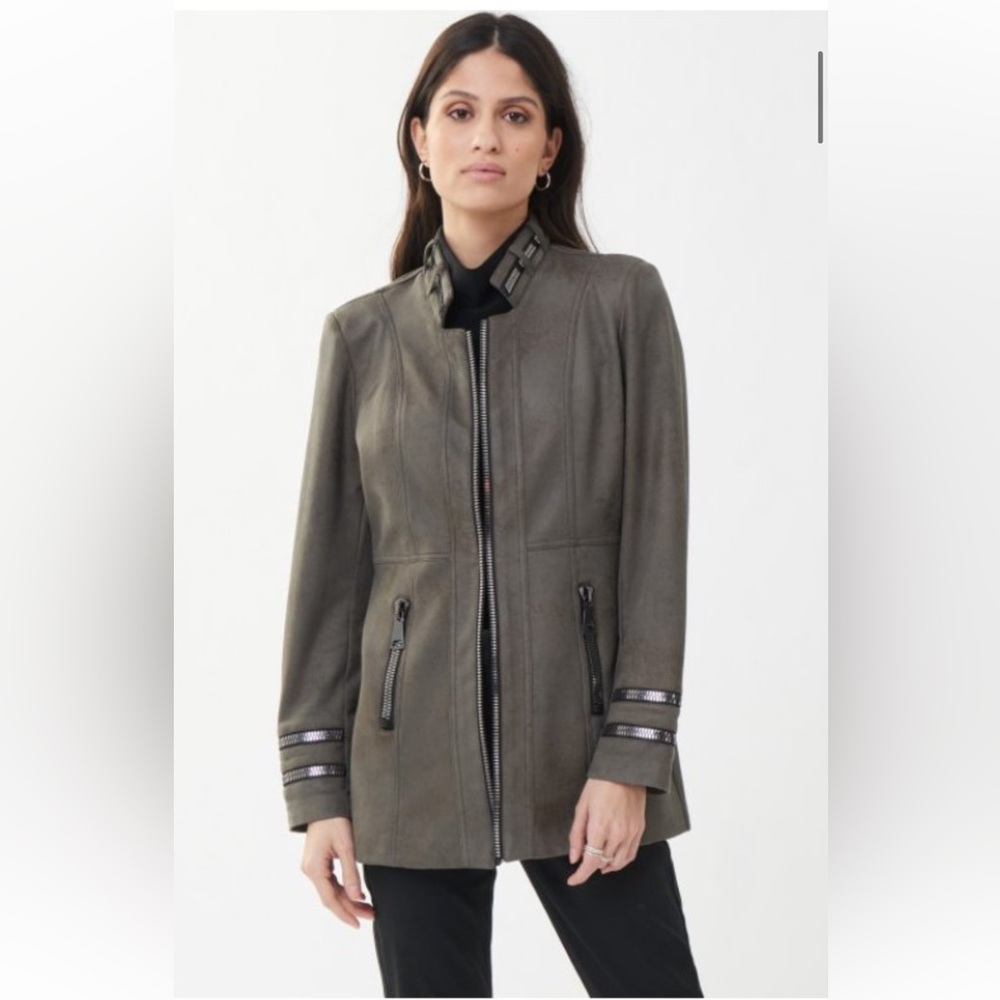 Joseph Ribkoff Grey Suede Zipper Jacket